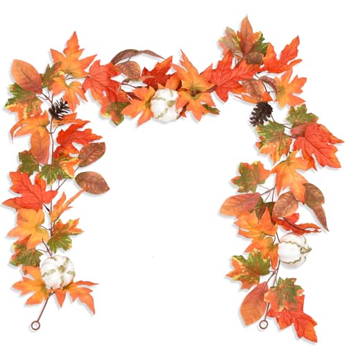 6ft Pumpkin Fall Maple Leaves Garland (6 Foot)