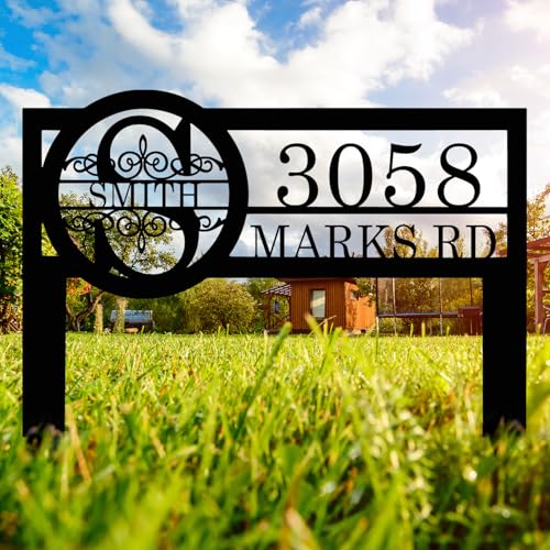 Personalized Metal Yard Address Sign with Last Name and Monogram