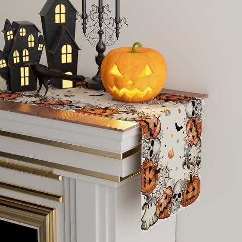 Halloween Skeleton Ghost Table Runner for Table Decoration 13x90 Inch