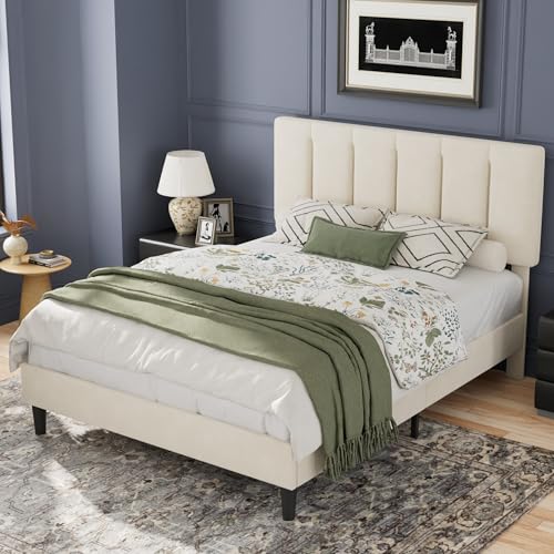 Full Size Bed Frame with Upholstered Headboard