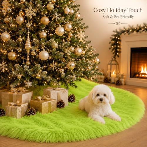 48 Inch Faux Fur Christmas Tree Skirt Green Plush Skirt for Merry Christmas Party Christmas Tree Decoration