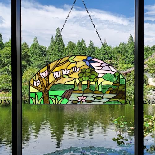 Half Moon Stained Glass Window Hanging Tiffany Style 16" x 8" Half