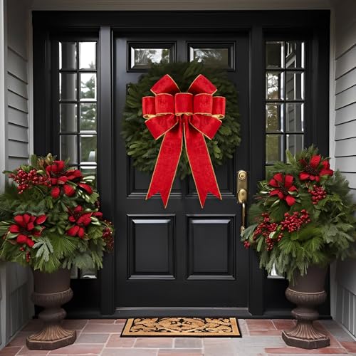 1Pack Large Christmas Bows Velvet Red Bows Holiday Red Christmas Bows Decorations for Wreath Velvet Bows Decor for Christmas Tree Topper