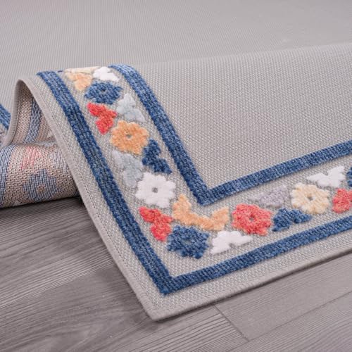 Outdoor Rug 9x12 Modern Bordered Large Area Rugs for Indoor and Outdoor Patio Easy to Clean Non Shedding Living Room Porch Garden Washable Outside Carpet