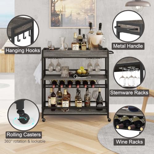 Bar Cart Home Bar Serving Cart on Wheels