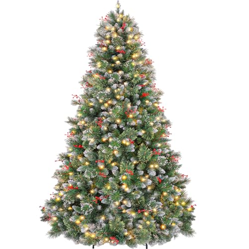 6 ft Prelit Christmas Tree with Pine Needle and Red Berries