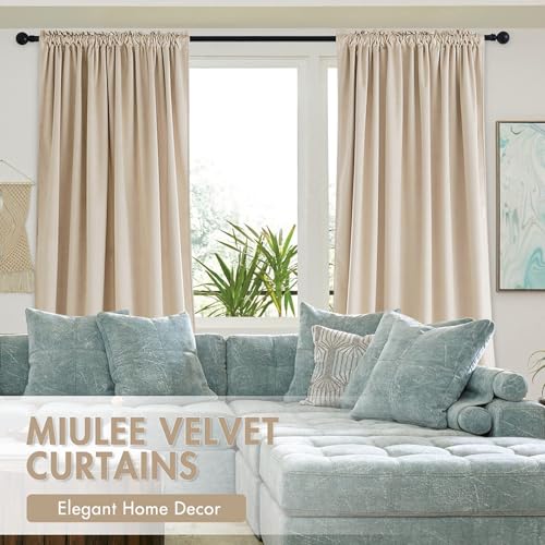 Beige Blackout Velvet Curtains Drapes 84 Inch Long 52"x84" Bedroom (2 Count)