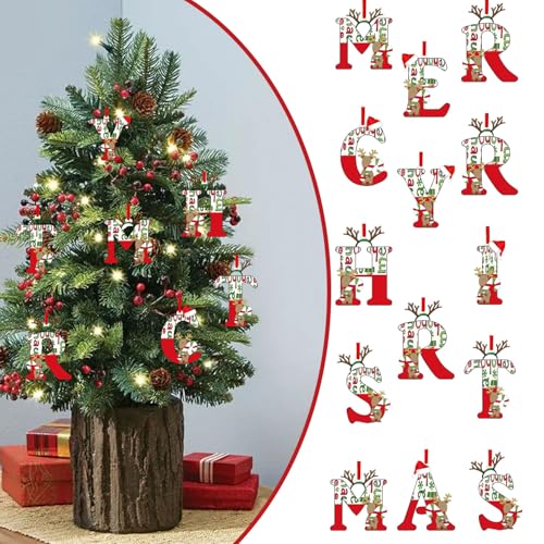 14 Pcs Christmas Ornaments Cute 2D Acrylic Merry Christmas Alphabet Christmas Decorations for Tree with Elk Hat Design Hanging Ornaments DIY Decor for Home Winter Party Holiday