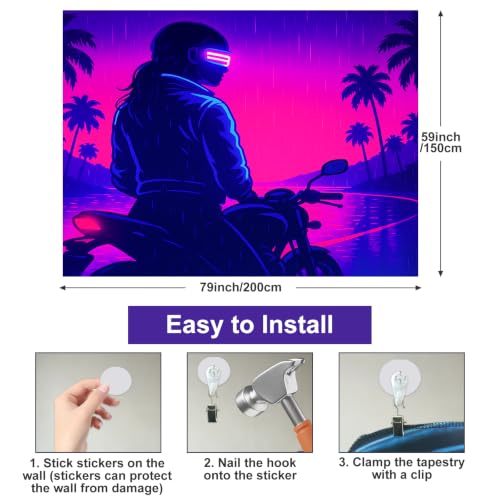 Blacklight Tapestry Biker Retro Wall Hanging 78 x 59 Inch