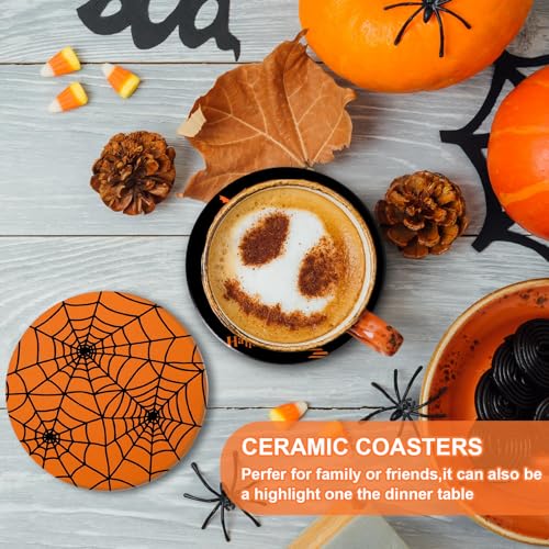 4Pcs Halloween Coasters Orange Black Round Ceramic Coaster Trick or Treat Heat (4 Count)