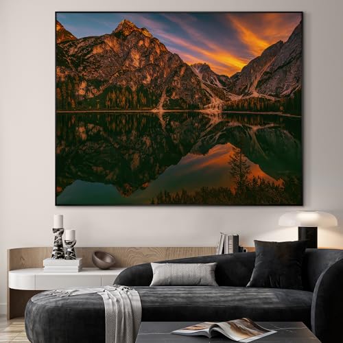 36"x46" Extra Large Framed Wall Art Majestic Mountain Landscape Reflected in Lake at Sunset for Home Living Room Bedroom Decor