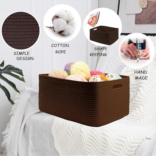 Cotton Rope Woven Basket with Handles for Shelves