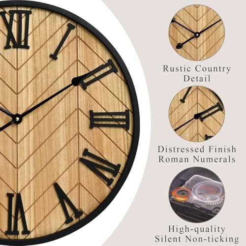 24 Inch Large Wall Clock Farmhouse Style