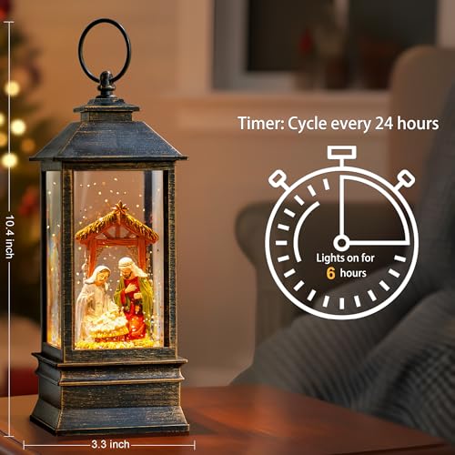 Christmas Snow Globe Water Lantern with Nativity Scene Battery Operated or USB Powered Musical Lighted Holiday Decoration for Tabletop Display for Family and Friends