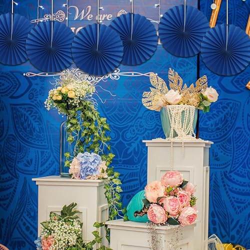 Blue Birthday Decorations Blue Paper Fans Hanging Decoration 16in (30 Count)