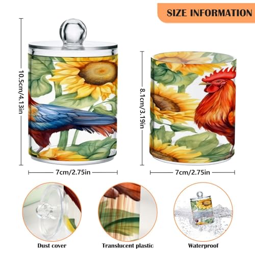 Sunflower Rooster 2PC Airtight Transparent Plastic Storage Jar (2 Count)