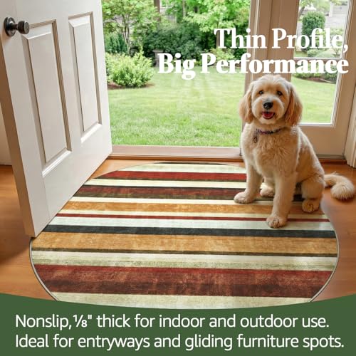 5ft Round Rug Modern Striped Mat Washable Circle Rug (19.63 Sq Ft)