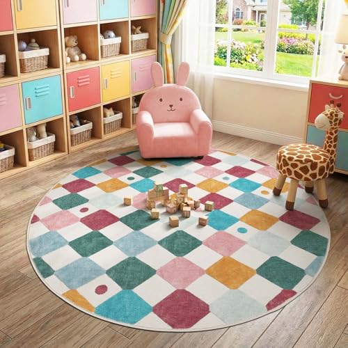 6ft Kids Round Rug Washable Colorful Classroom Rug Confetti (28.27 Sq Ft)