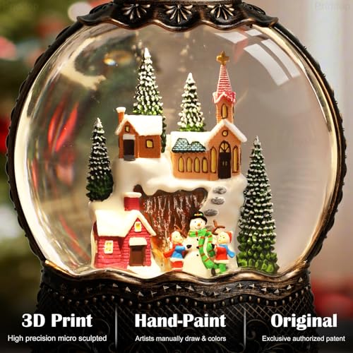 Village Snow Globe Christmas Decorations Indoor Church Snowman Snow Village Scene Gifts Classic Relief Texture Musical Glitter Snowfall USB