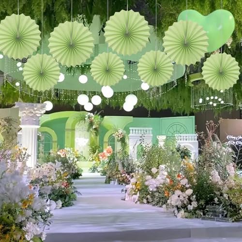 Green Party Decorations Lime Green Hanging Paper Fans DIY Set 12in (30 Count)