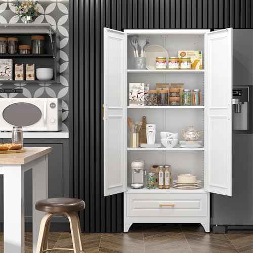 75" Metal Storage Cabinet with Doors and 3 Adjustable Shelves