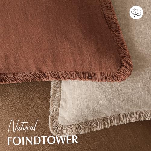 Decorative Linen Fringe Throw Pillow Covers 24×24 Rust Orange (2 Count)