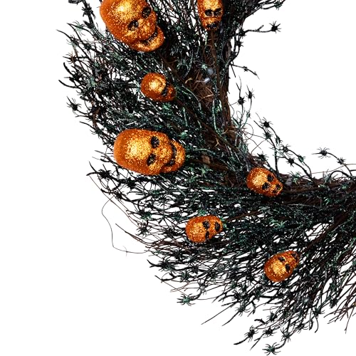 Glittered Skulls and Spiders Halloween Twig Wreath