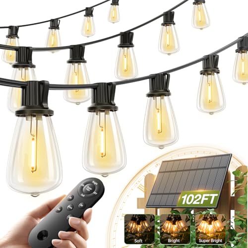 102FT(96+6) Solar String Lights Outdoor,Waterproof Dimmable 48+4 LED (102 Foot)