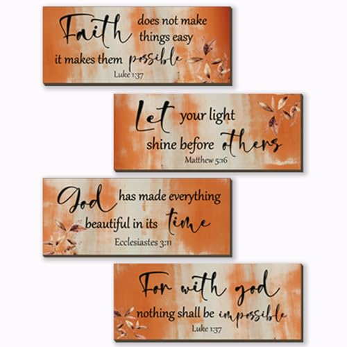 4 Pieces Orange Bathroom Decor Bible Verses Decor Wooden Orange Wall Decor Abstract Office Christian Wall Decor Religious Art for Women Office Home Bedroom Living Room Decor (4 Count)