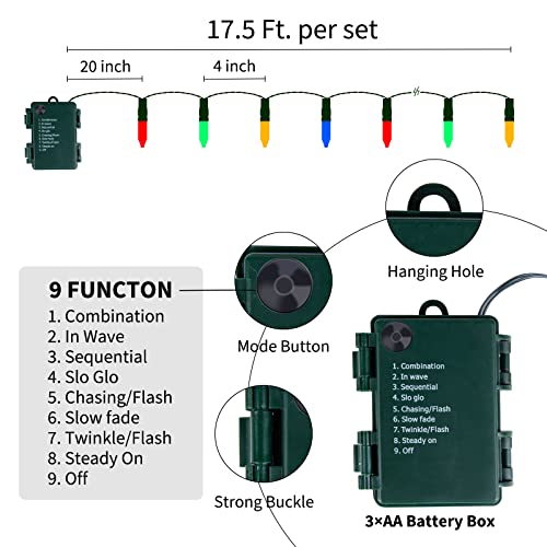 Battery Operated Christmas String Lights 2 Pack 18 Feet 50 LED Multicolor (2 Count)