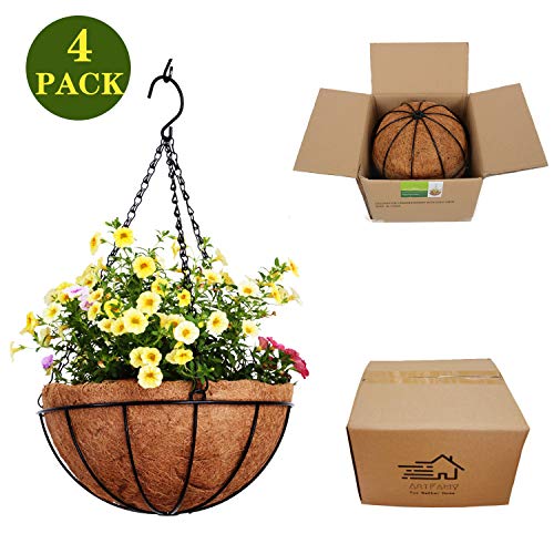 4 Pack 10 inch Metal Hanging Planters Basket with Coco Coir Liner Outdoor