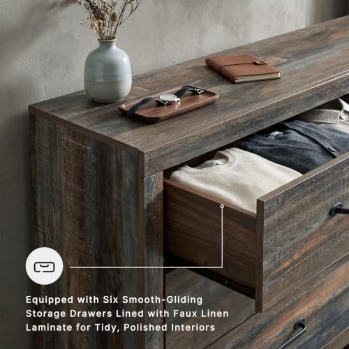 Rustic 6 Drawer Bedroom Dresser