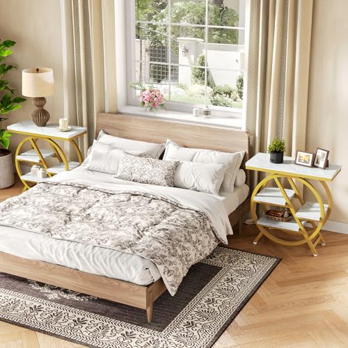 End Table, 4-Tier Narrow Faux Marble Side Table