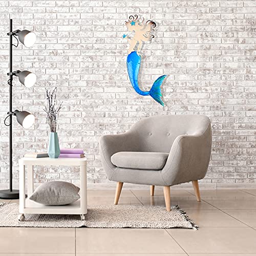 Mermaid Wall Decor Outdoor Metal Fish Bathroom Hanging Art Glass Blue Ocean Theme Decorations for Home