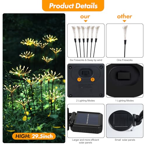 4 Pack Solar Firework Lights Outdoor Waterproof Garden Decor Warm (4 Count)