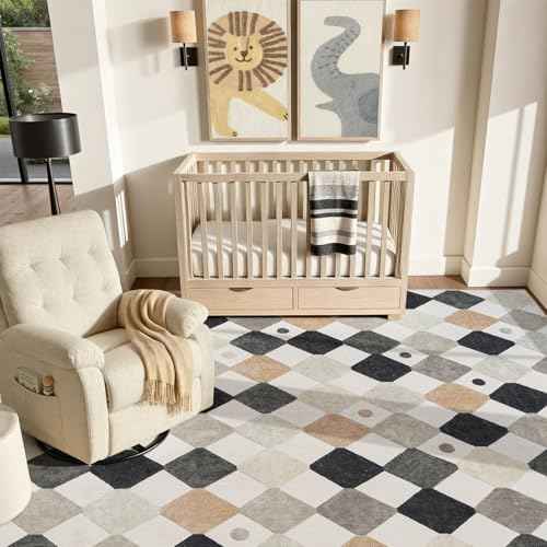 8x10 Kids Playroom Rug Washable Diamond Nursery Play Mat Marble (80 Sq Ft)
