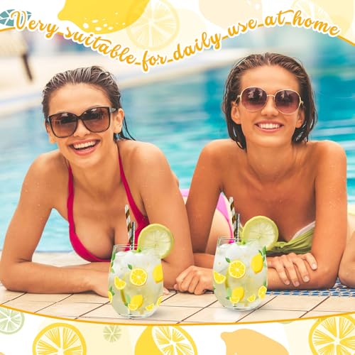 2 Pack Lemon Stemless Wine Glasses 17oz Lemon Drinking Glasses Clear Stemless Wine Tumbler Unique Gift for Wedding (2 Count)