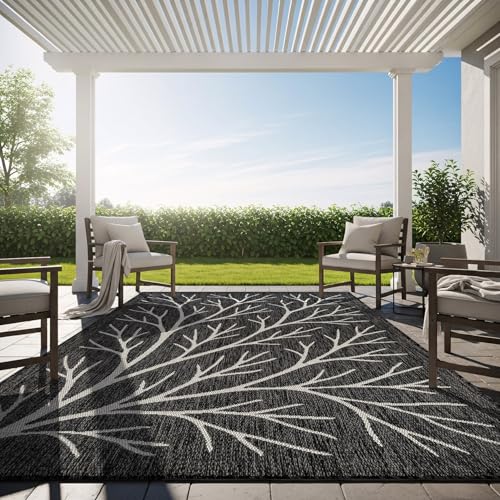 Washable Indoor Outdoor Rug 8x10 Modern Area Rugs Branch Pattern Non Shedding Waterproof Easy Clean Patio Deck Porch Living Room Bedroom Garden RV (80 Sq Ft)