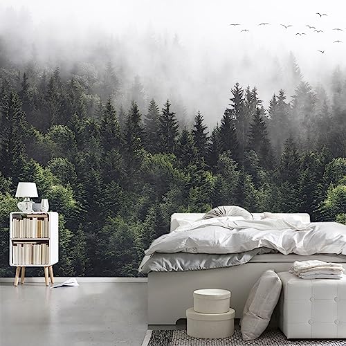 Foggy Forest Wall Mural Peel and Stick Misty Pine Tree Wallpaper