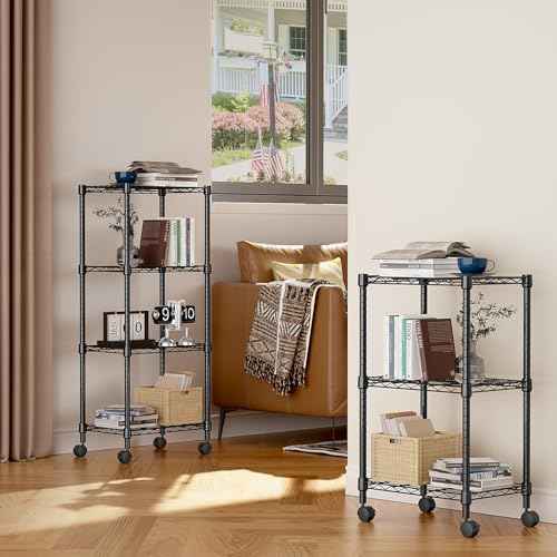 3 Tier Shelf Metal Storage Shelves Wire Rack Closet Organizers with Wheel for Garage Kitchen Bathroom Laundry Black 11.8" D x 17.7" W x 29.8" H