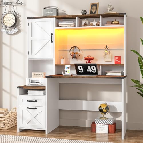 51" Executive Desk Farmhouse Home Office Desk with Charging Station
