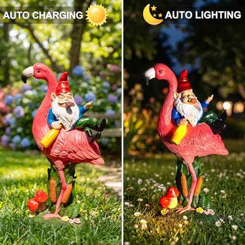 Middle Finger Gnome Riding Flamingo 13in