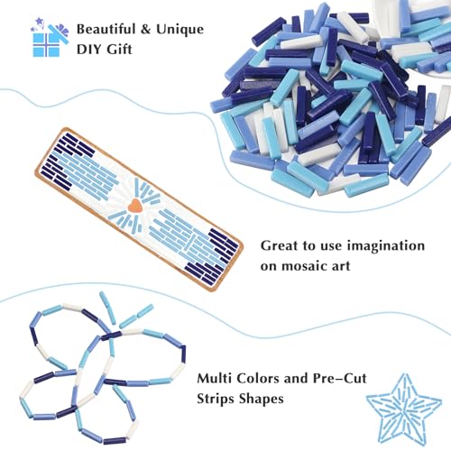 200g Assorted Blue Strips Glass Mosaic Tiles for Crafts Bulk (7.05 Ounce)