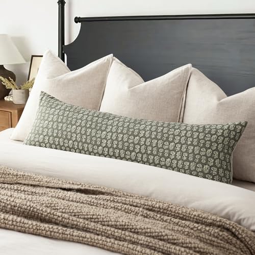 Long Floral Print Lumbar Throw Pillow Covers 14×36 Sage Green (2 Count)