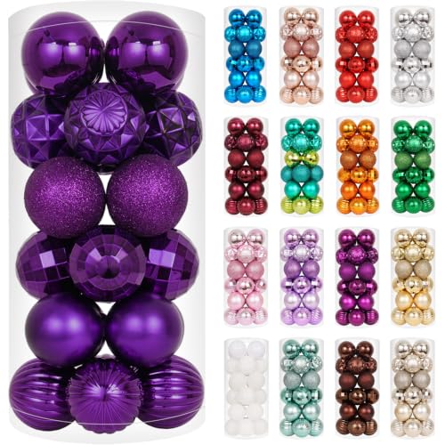 24ct Purple Christmas Ball Ornaments for Tree Decorations (24 Count)