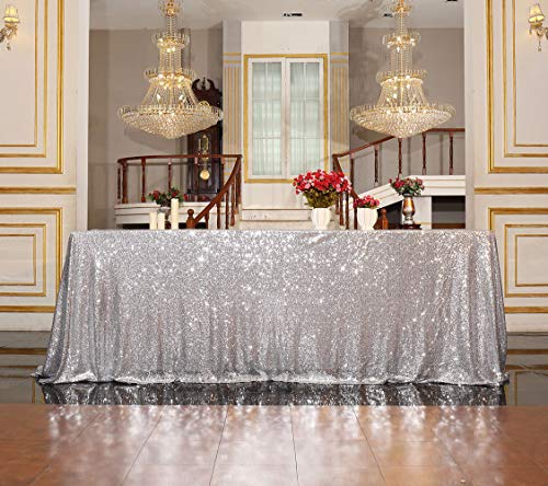 Sequin Tablecloth 90x156 Inch Silver for Disco Wedding Party