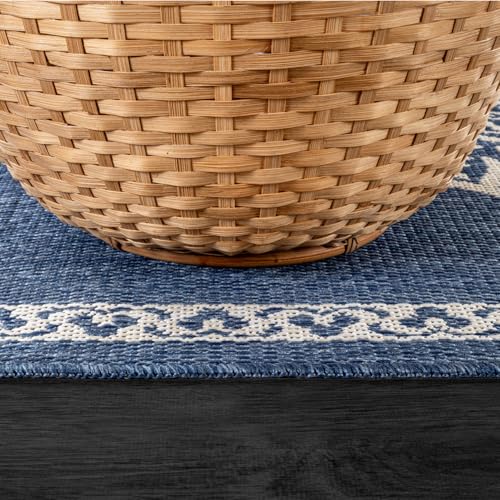 Outdoor Rug 8x10 Medallion Blue Modern Area Rugs for Indoor and Outdoor Patios Kitchen and Hallway Mats Washable Porch Deck Outside Carpet (80 Sq Ft)