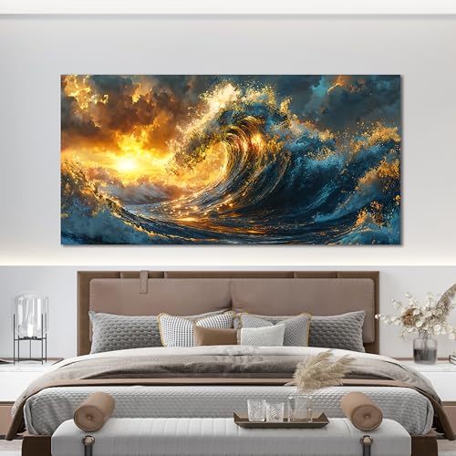 Canvas Wall Art Decor Sunshine Wave Canvas Wall Art For Living Room Decor Oversized Gold Modern Abstract Aesthetics Wall Art Decor Canvas Prints Artwork For Bedroom Office Wall Decor 29 X 58 Inch