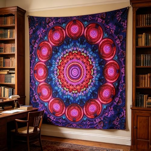 Blacklight Mandala Tapestry for Bedroom