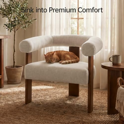 Barrel Accent Chairs Set of 2 with Armrests and Walnut Wood Legs (2 Count)